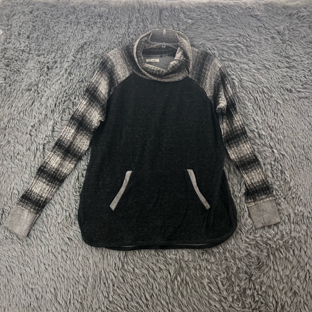 Maurices Sweatshirt Womens Large Gray Ribbed Side Zip Neck Cowl Neck Pullover